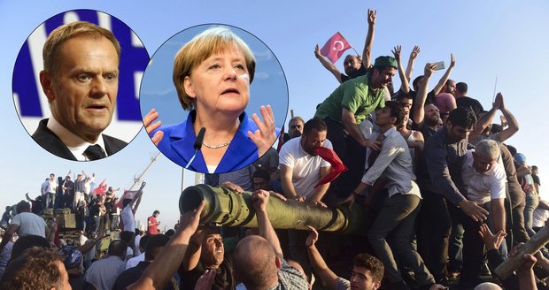 Merkelová, Tusk i Řekové vzkázali Turkům: Buďte věrní své vládě, odolejte puči