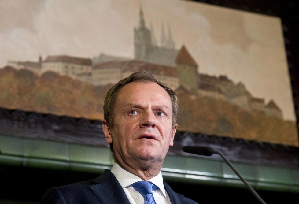 Předseda Evropské rady Donald Tusk vystoupil 16. února v pražské Kramářově vile na tiskové konferenci s českým premiérem Bohuslavem Sobotkou.