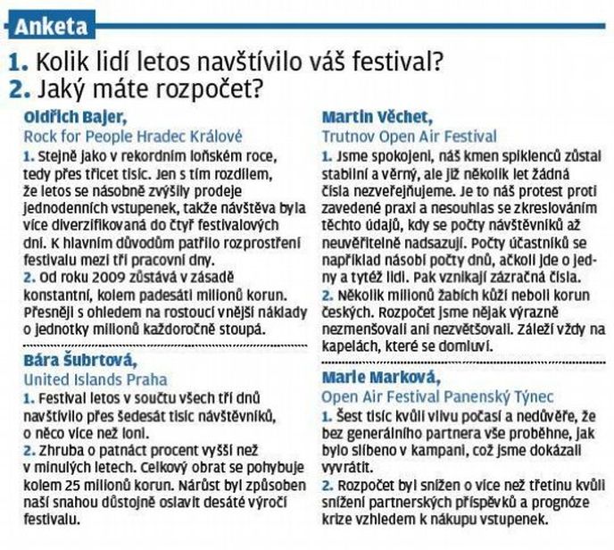 Tuzemské festivaly zažily odliv návštěvníků