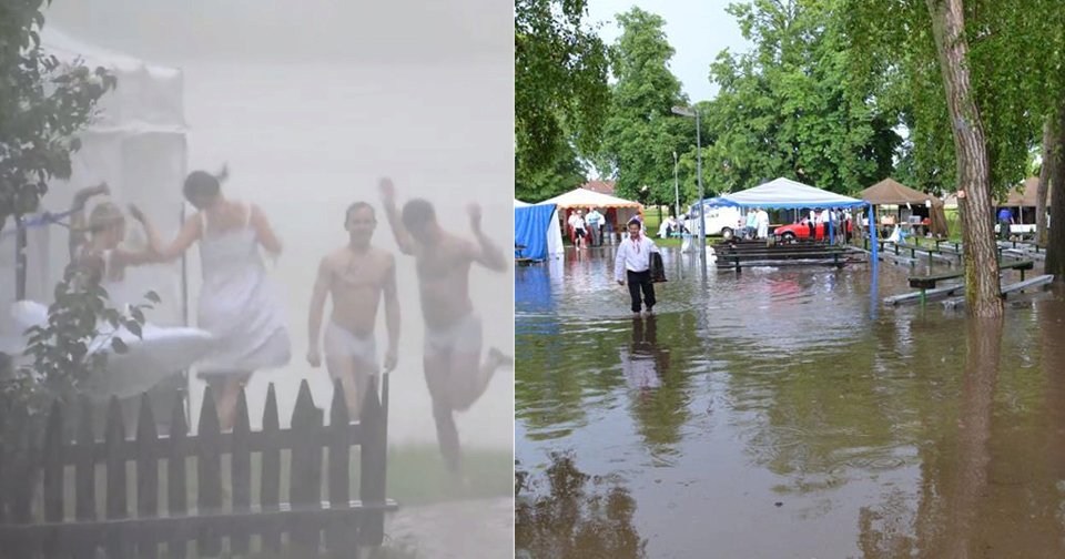 Průtrž spláchla slavnosti v Tvrdonicích. Folklóristé tancovali i v silném dešti.