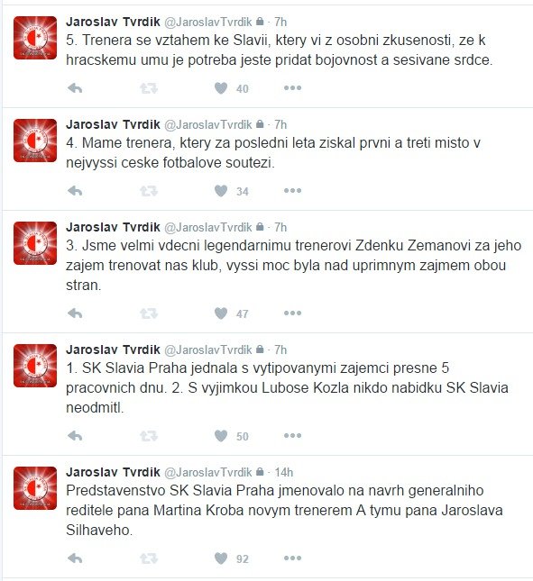 Noční tweety šéfa fotbalové Slavie Jaroslava Tvrdíka