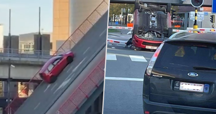 Scéna jak z akčního filmu se odehrála v belgickém Leuvenu. Auto vjelo na most, který se ale začal zvedat, jelikož pod ním měla projet loď.