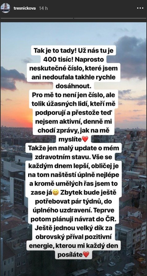 Týnuš Třešničková poslala vzkaz z nemocnice.