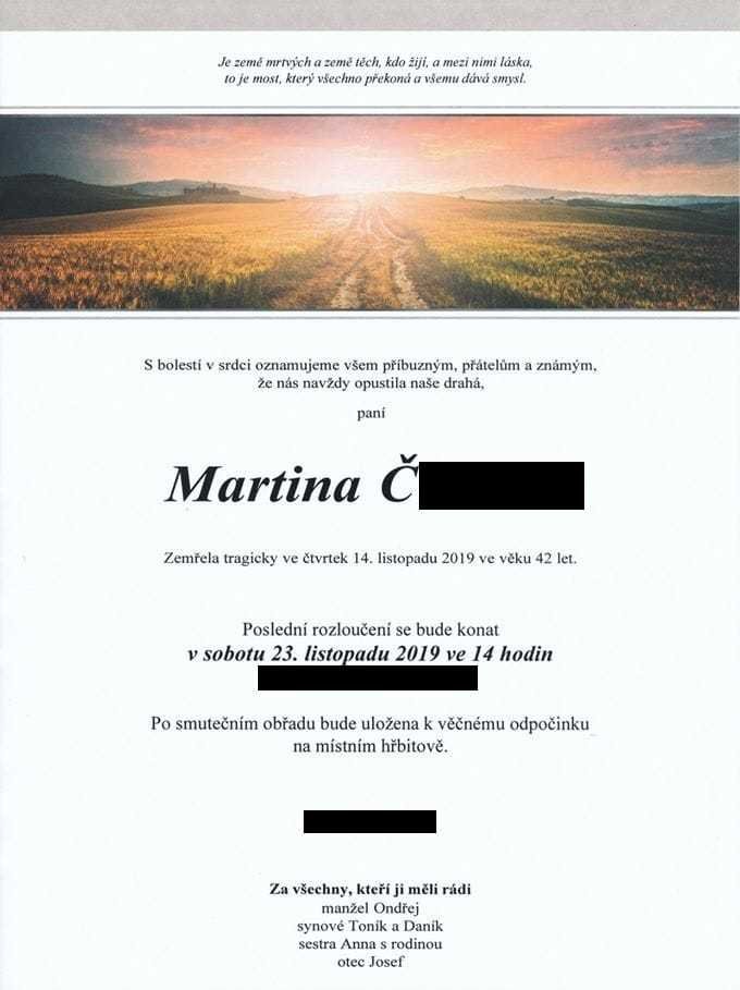 Sobotní loučení s učitelkou Martinou (†42): Zemřela po nehodě školního autobusu u Mělníka.