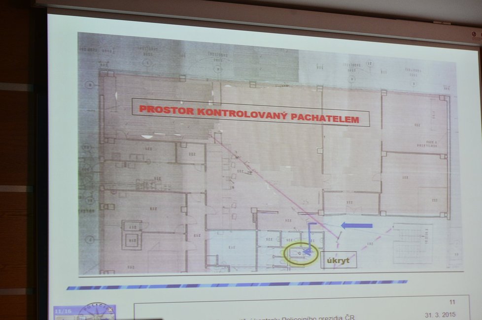 Na tiskové konferenci byla zobrazena i mapa restaurace Družba, na které byl zobrazen postup policie.