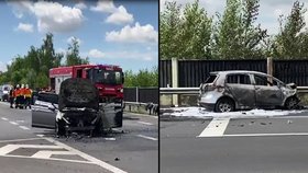 Děsivá nehoda na Velvar: Vozidlo po nehodě zachvátily plameny
