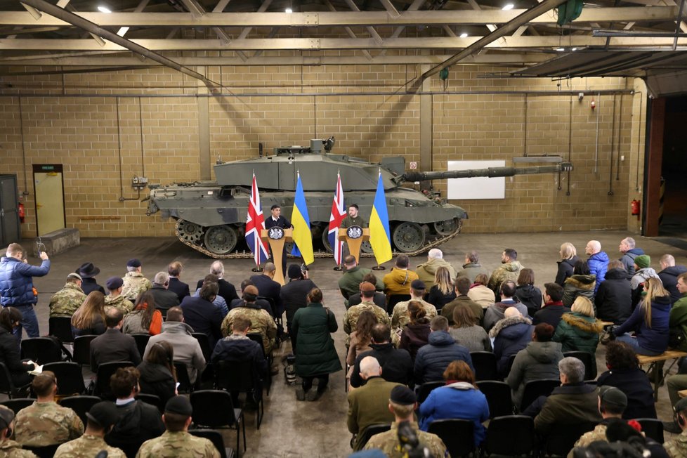 Ukrajinský prezident Volodymyr Zelenskyj na návštěvě Velké Británie (8. 2. 2023)