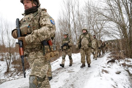 Cvičení armádních rezervistů u Kyjeva, 29. ledna 2022
