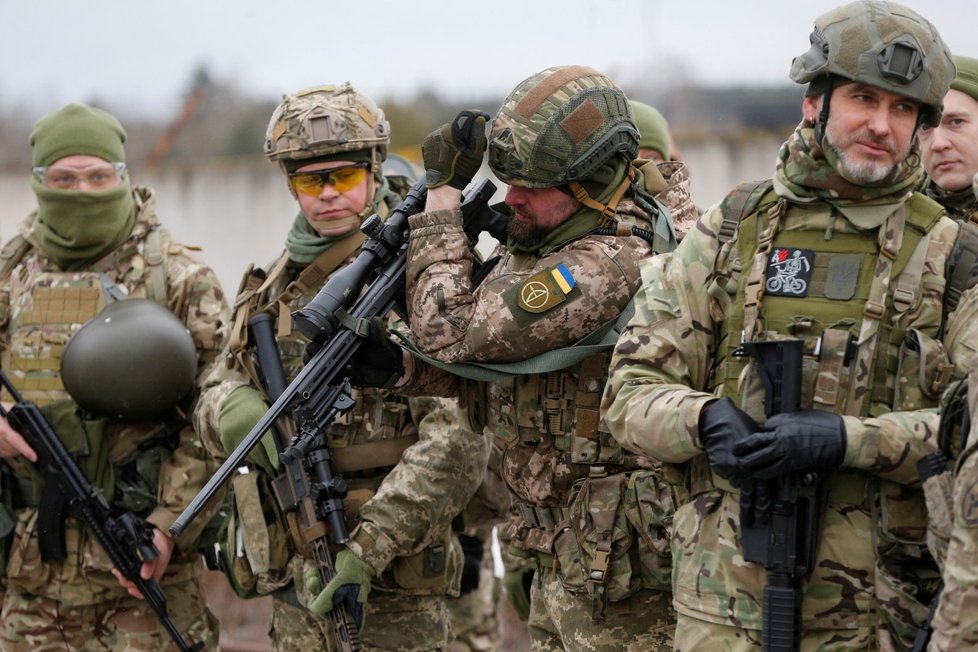 Cvičení armádních rezervistů u Kyjeva, 29. ledna 2022.