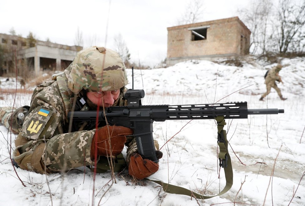 Cvičení armádních rezervistů u Kyjeva, 29. ledna 2022.