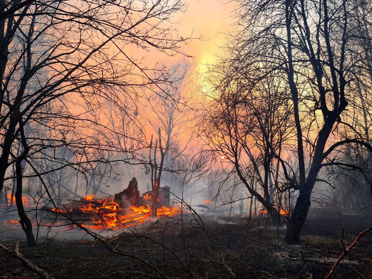 V okolí Černobylu zuří požáry, jeden se podařilo uhasit, další se rozhořel, (8.04.2020).