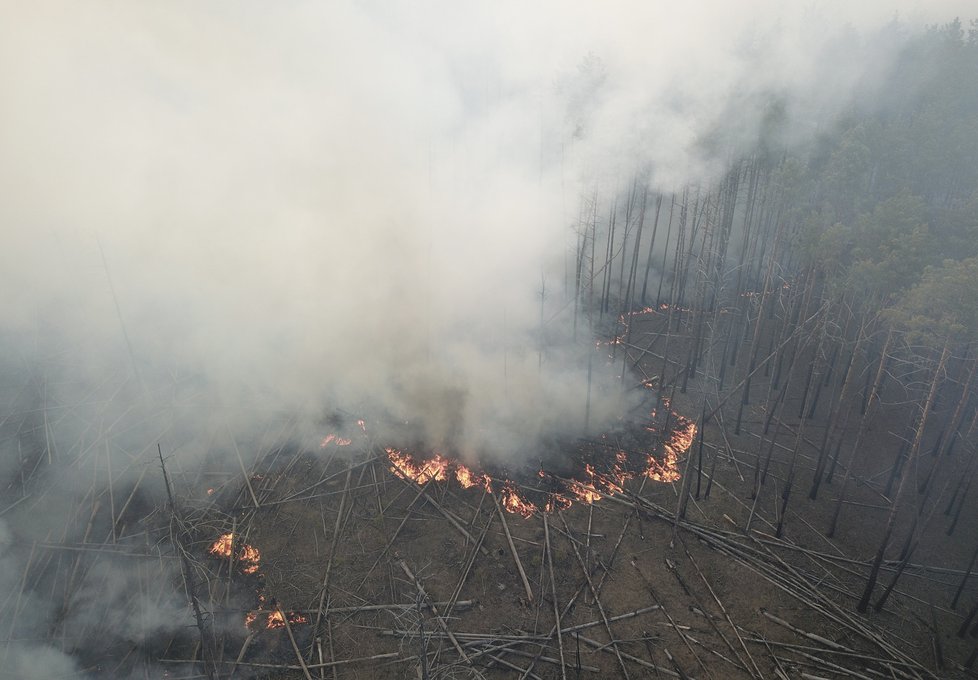 V okolí Černobylu zuří požáry, jeden se podařilo uhasit, další se rozhořel, (8. 4. 2020).