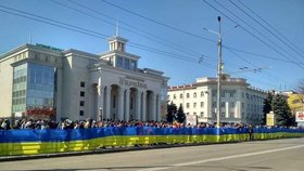 Manifestace Ukrajinců v Chersonu.