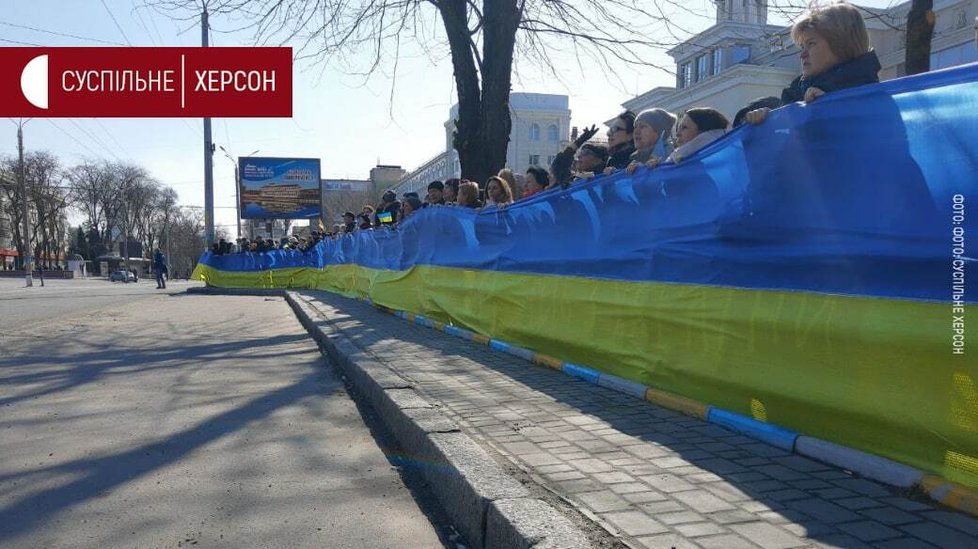 Manifestace Ukrajinců v Chersonu.