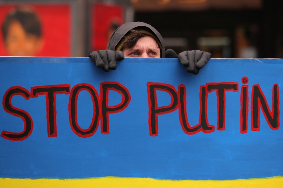 Protest na podporu Ukrajiny v New Yorku na Manhattanu (12. 3. 2022)