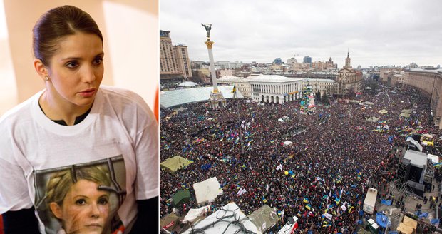 Dcera Julije Tymošenkové Eugenia promluvila před davem demonstrantů v Kyjevě