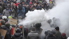 Opoziční vůdce Vitalij Kličko se snažil uklidnit davy policistů a demonstrantů.