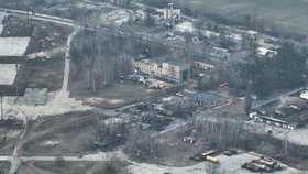 Zničené ukrajinské letiště poblíž Hostomelu