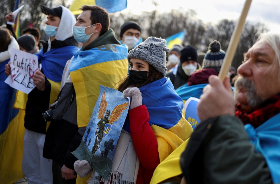 Protest proti ruské agresi a na podporu Ukrajiny v Berlíně (19.2.2022)