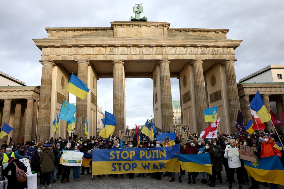 Protest proti ruské agresi a na podporu Ukrajiny v Berlíně (19. 2. 2022)