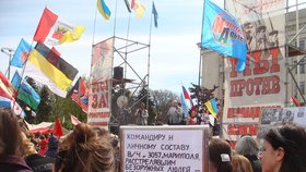 Proruská demonstrace v Oděse v dubnu 2014.