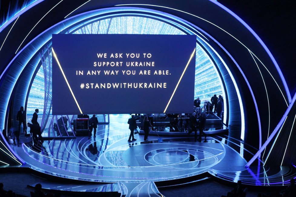 Zpráva na podporu Ukrajiny během předávání Oscarů 2022
