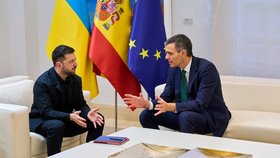 Ukrajinský prezident Volodymyr Zelenskyj přijel na návštěvu Španělska: Na snímku s premiérem Pedrem Sánchezem (18. 11. 2025)