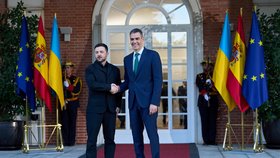 Ukrajinský prezident Volodymyr Zelenskyj přijel na návštěvu Španělska: Na snímku s premiérem Pedrem Sánchezem (18. 11. 2025)