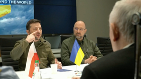 Setkání premiéra Petra Fialy (ODS), delegace EU a ukrajinského prezidenta Volodymyra Zelenského (15. 3. 2022)