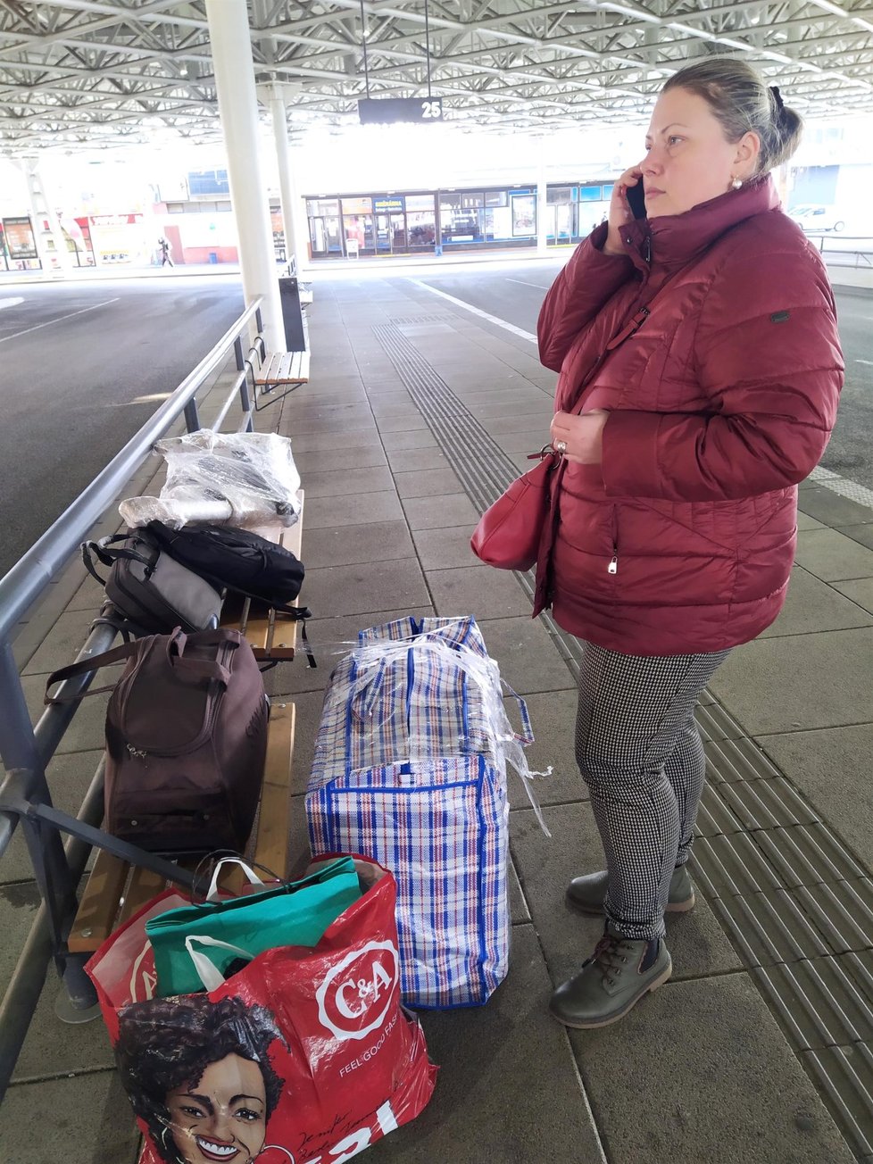 V Brně v pátek před polednem vystoupila z autobusu z Kijeva Ukrajinka Nadija (40).