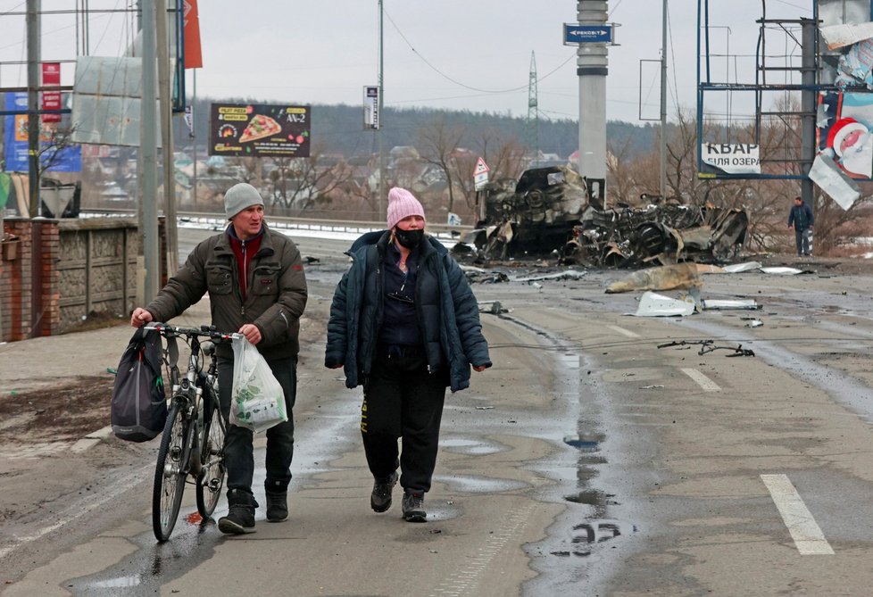 Město Buča nedaleko Kyjeva. (2.3.2022)