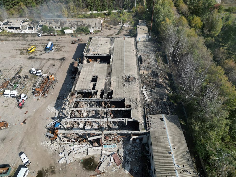 Zničená ruská základna v Balakliji v Charkovské oblasti
