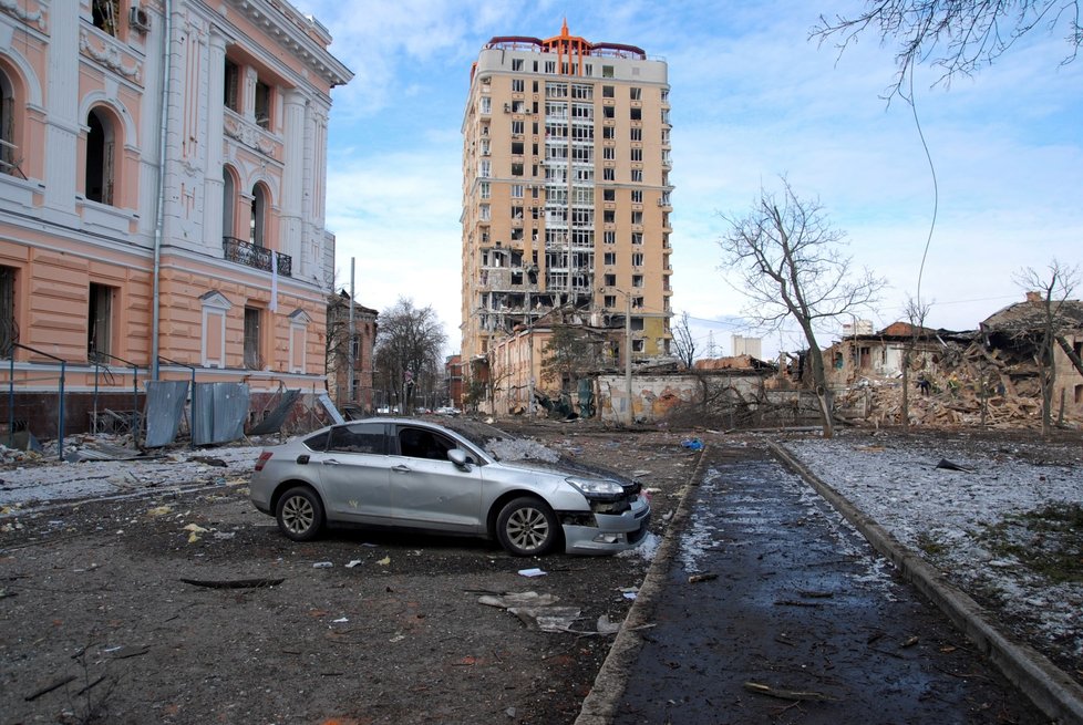 Zdevastovaný Charkov. (8.3.2022)