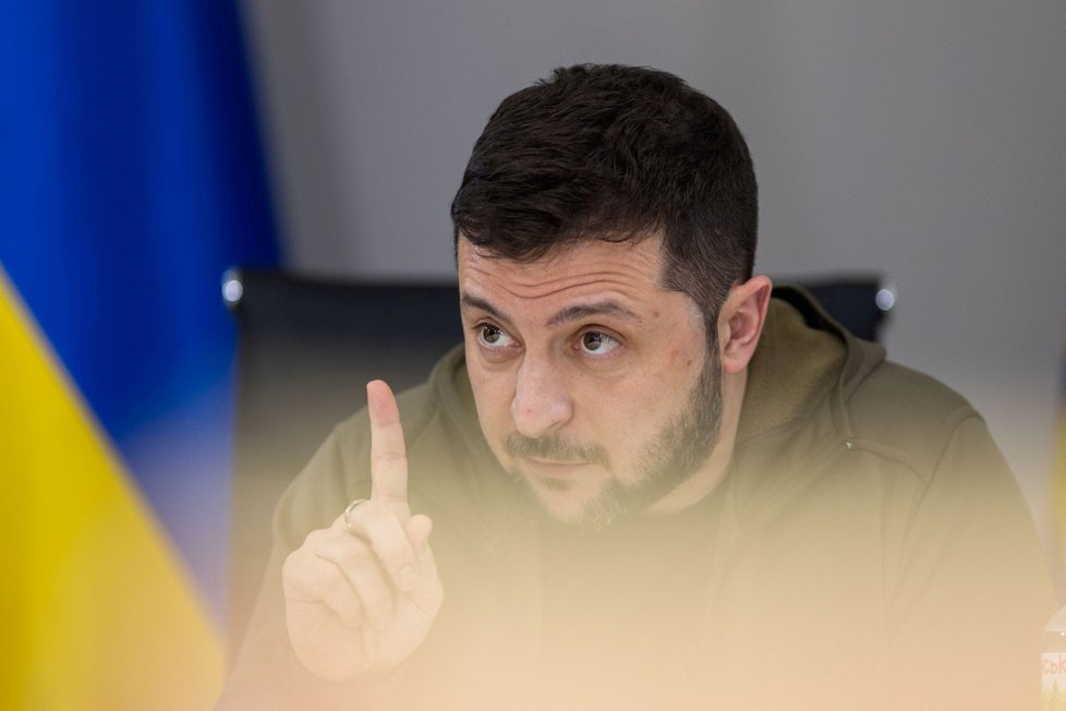 Ukrajinský prezident Volodymyr Zelenskyj při rozhovoru pro média.