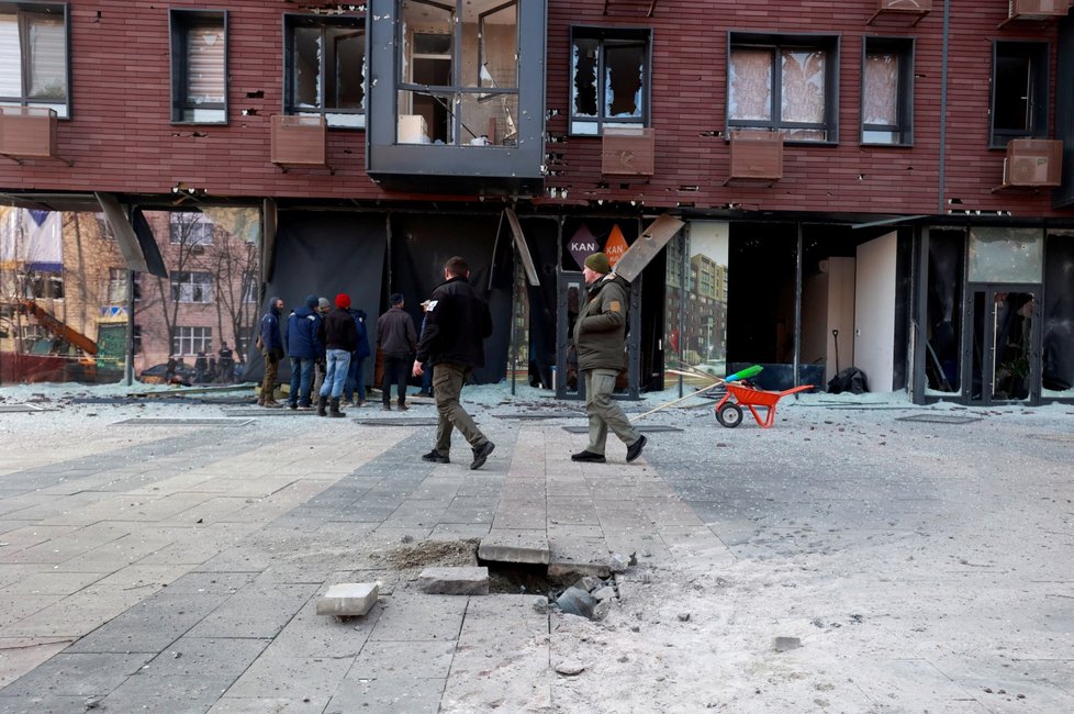 Následky ruského ostřelování v Kyjevě (23.3.2022)