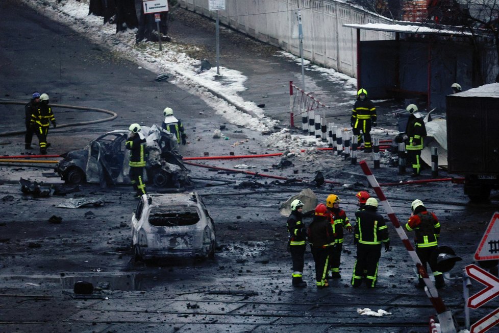 Následky ruského ostřelování v Kyjevě. (23.11.2022)