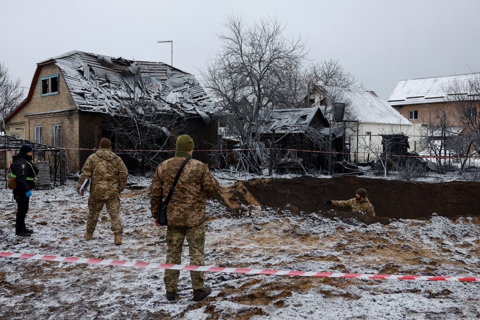 Následky ruského ostřelování v Kyjevě (11.12. 2023)
