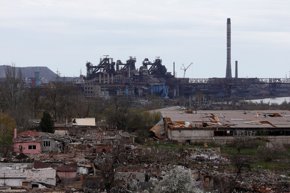 Ocelárny Azovstal v Mariupolu. (21.4.2022)