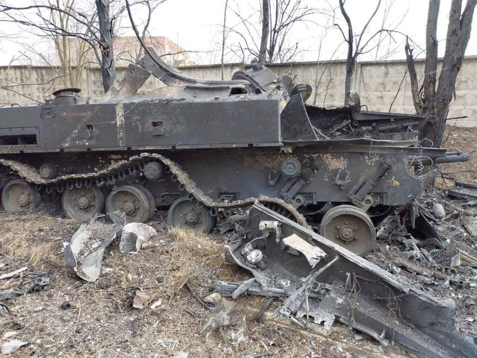 Zničená vojenská technika ruské armády.