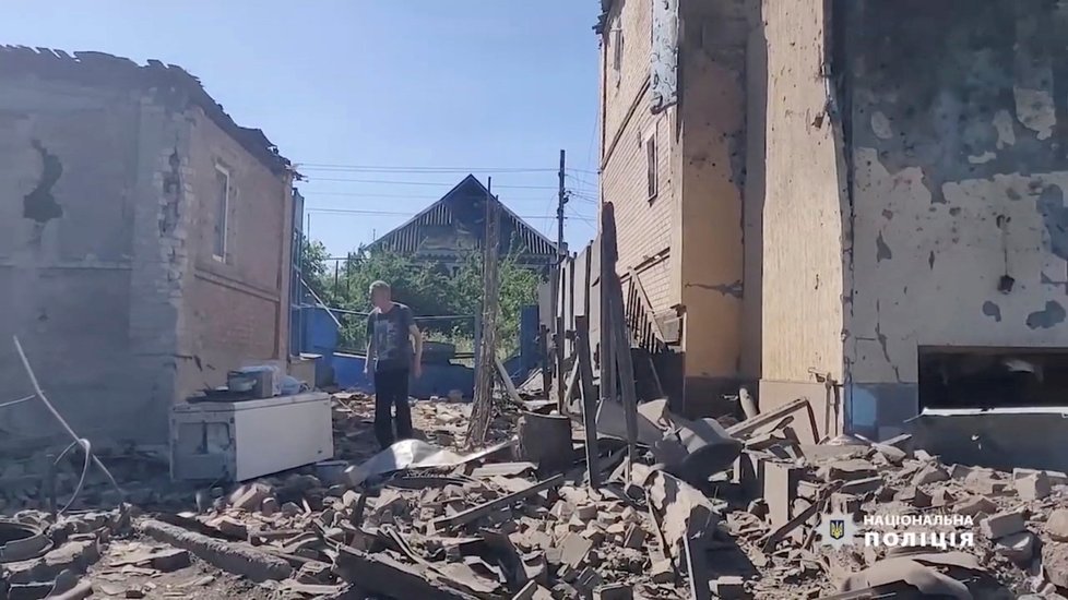 Následky ruského ostřelování Bachmutu a okolí.