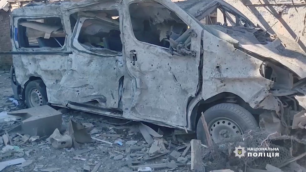 Následky ruského ostřelování Bachmutu a okolí.