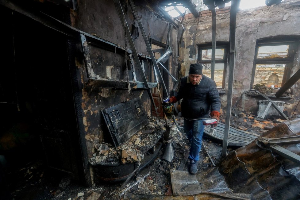 Následky ostřelování v Doněcku. (10.12.2022)