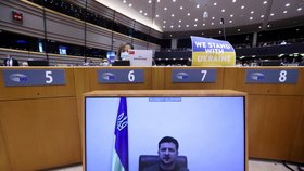 Projev ukrajinského prezidenta Volodymyra Zelenského v europarlamentu.