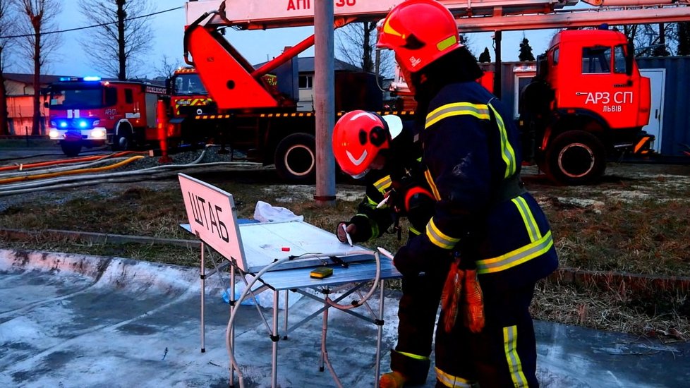 Zásah hasičů ve Lvově. (26.3.2022)