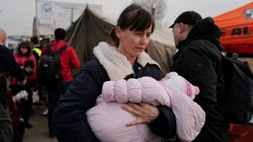 Váleční uprchlíci z Ukrajiny v polské vesnici Medyka. (16.3.2022)