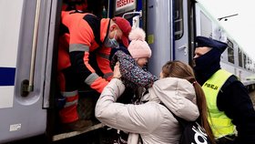 Váleční uprchlíci z Ukrajiny v polské vesnici Medyka. (16.3.2022)