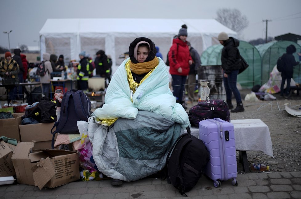 Lidé, kteří prchli z Ukrajiny před válkou, v polské obci Medyka.