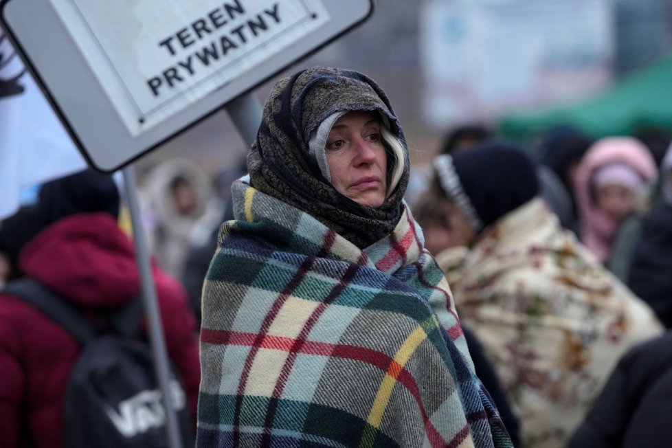 Lidé, kteří prchli z Ukrajiny před válkou, v polské obci Medyka.