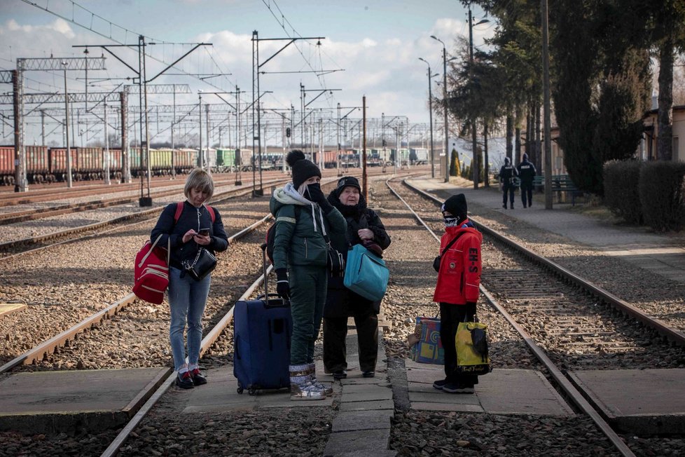 Váleční uprchlíci z Ukrajiny v polské vesnici Medyka. (10.3.2022)