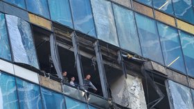 Drony podruhé během dvou dnů poškodily výškovou budovu v Moskvě, kde sídlí i jedno z ministerstev (1.8.2023).